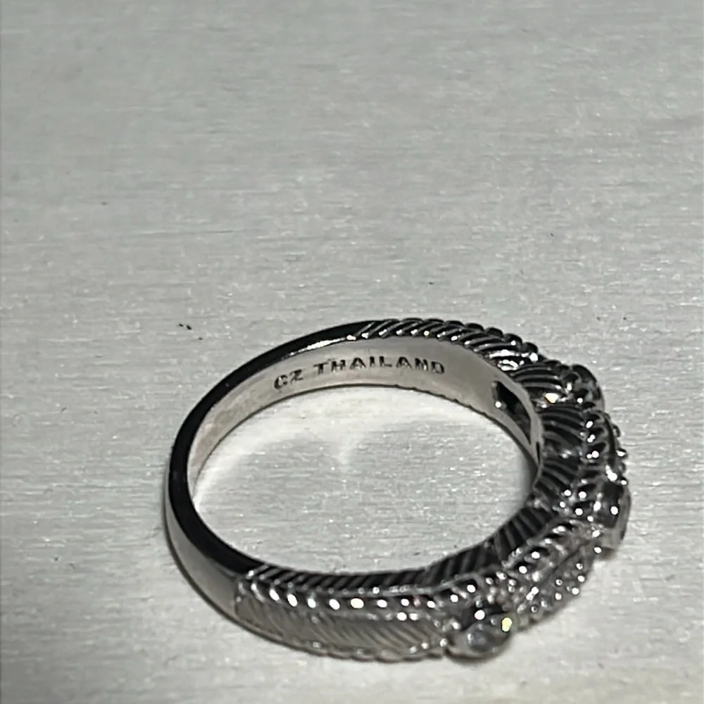 C111 Judith Ripka Sterling Silver Rope Band CZ  Ring Textured Design sz10 - Picture 5 of 8